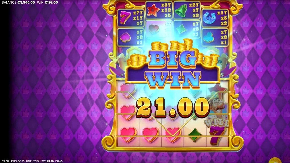 Tampilan visual slot King of 7’s dengan tema kerajaan dan simbol Lucky 7